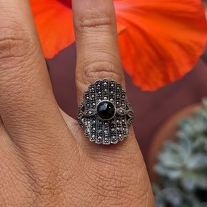 Onyx and marcasite silver art deco ring